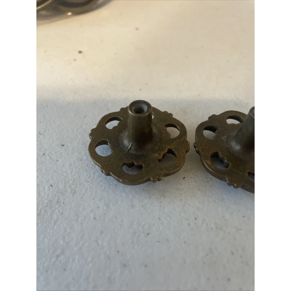 Vintage Ornate Brass Floral Cabinet Knobs Pair 1.5 Inches Pierced Filigree